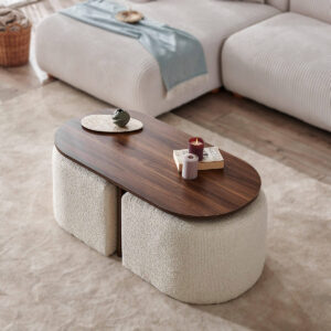 KLON Fonksiyonel Sehpa ve Puf Takımı | Ceviz