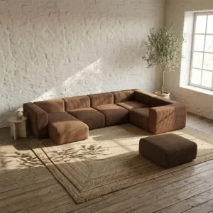 YOLO Modüler Uzanmalı L Köşe Koltuk | Kalın Fitilli Kahve