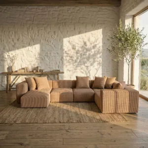 YOLO Modüler Uzanmalı L Köşe Koltuk | Kalın Fitilli Bej