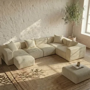 YOLO Modüler Uzanmalı L Köşe Koltuk | Kalın Fitilli Beyaz