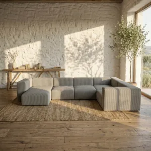 YOLO Modüler Uzanmalı L Köşe Koltuk | Kalın Fitilli Gri