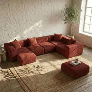 YOLO Modüler Uzanmalı L Köşe Koltuk | Kalın Fitilli Vişne