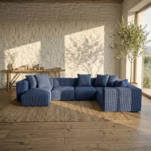 YOLO Modüler Uzanmalı L Köşe Koltuk | Kalın Fitilli Lacivert