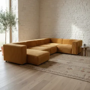 YOLO Modüler Uzanmalı L Köşe Koltuk | Kalın Fitilli Hardal