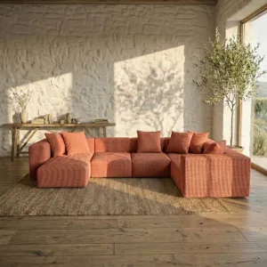 YOLO Modüler Uzanmalı L Köşe Koltuk | Kalın Fitilli Somon