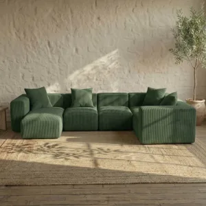 YOLO Modüler Uzanmalı L Köşe Koltuk | Kalın Fitilli Yeşil
